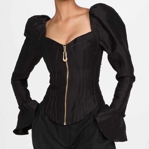 Aje Giselle Long Sleeve Corset Top with gold metal hardware size 12 in black - Picture 5 of 15